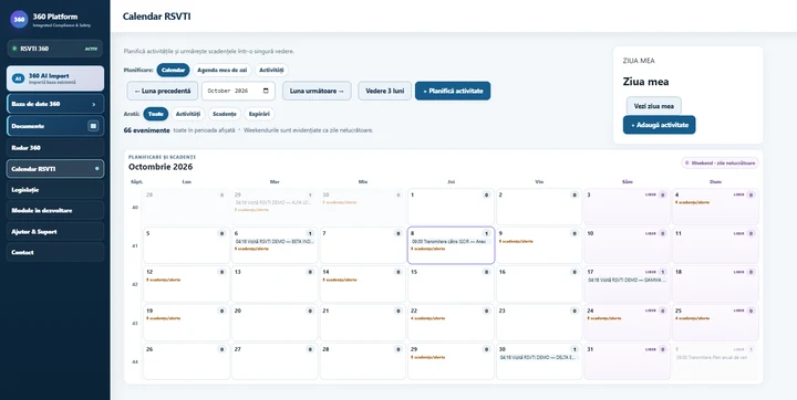 Calendar RSVTI în aplicația RSVTI 360